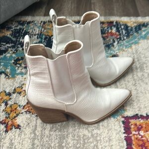 White Croc-Embossed Ankle Boots